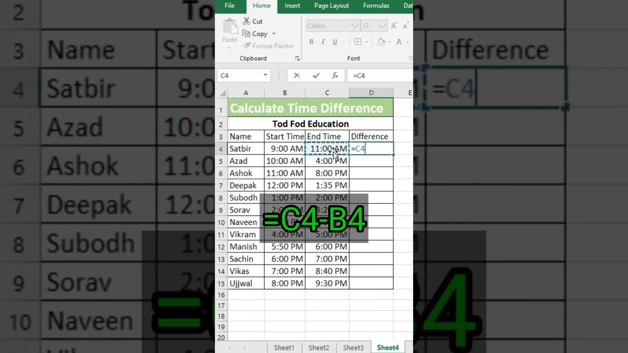 Excel Tips: Calculate Time Difference β±οΈ