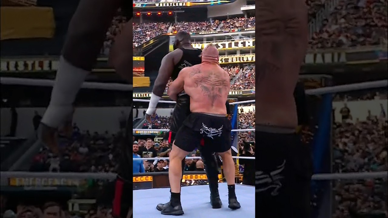 Brock Lesnar Delivers a Powerful Suplex to Omos at WrestleMania