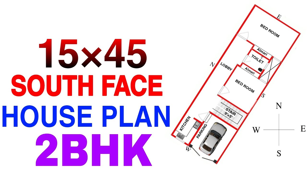 15x45 South Face 2BHK Vastu House Plan 🏡
