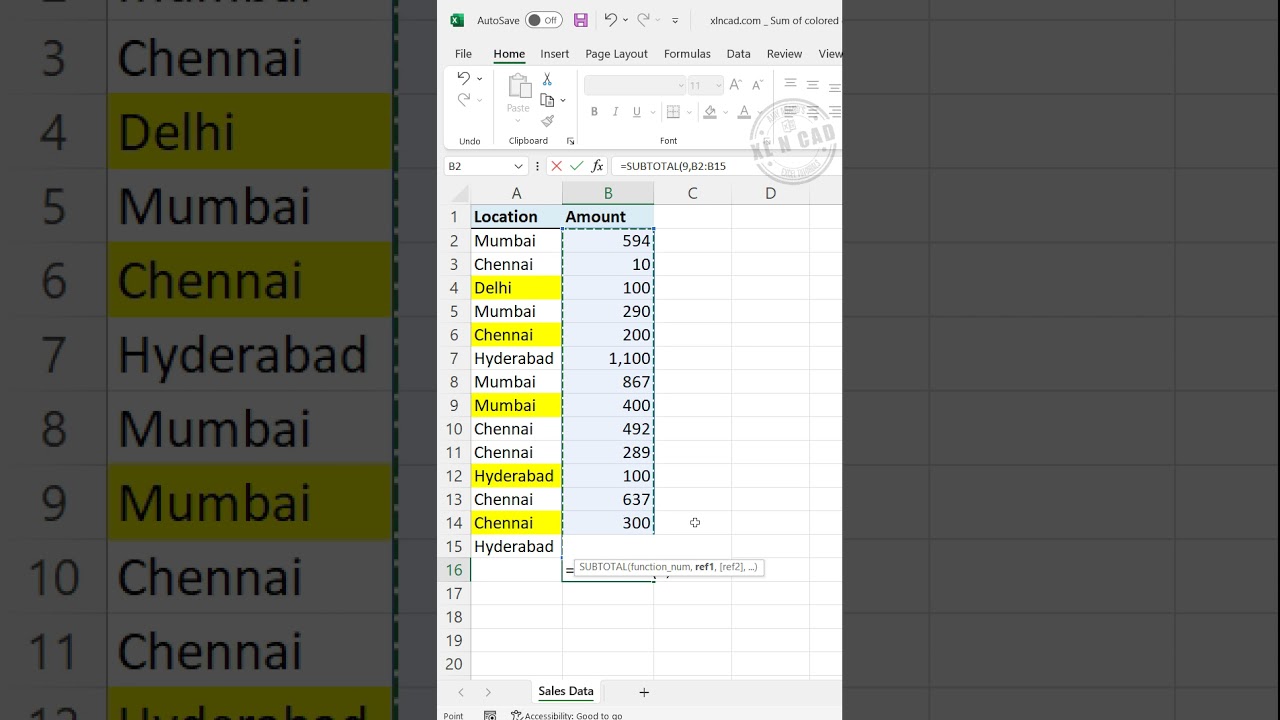 Sum Values in Colored Cells in Excel