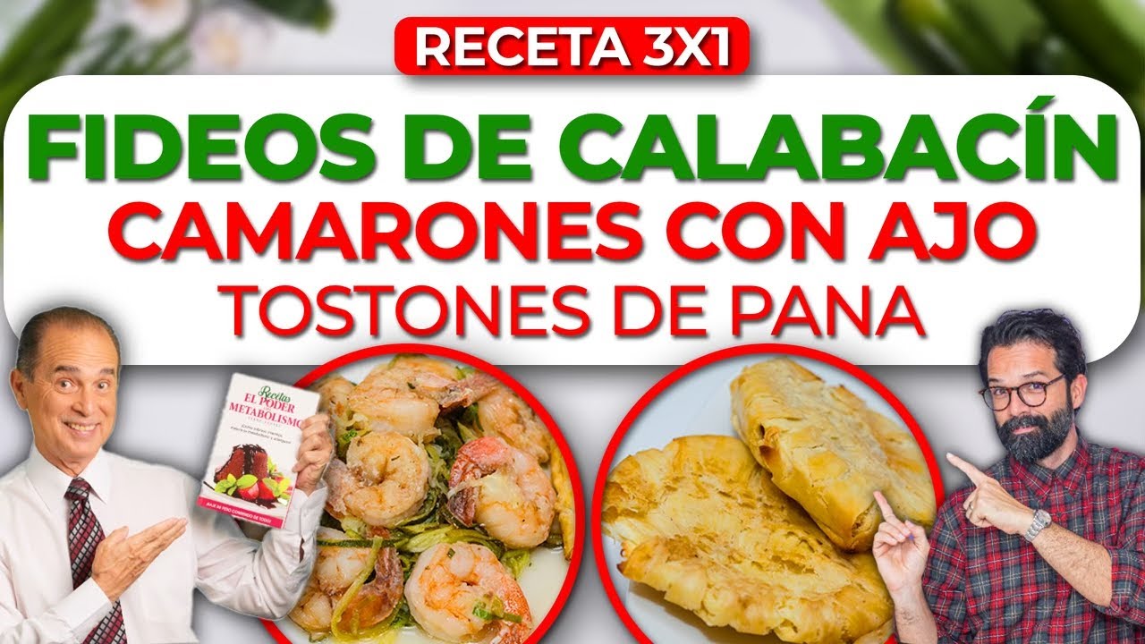 Receta Fideos de Calabacín, Camarones con Ajo Dieta 3X1 - Come Y Adelgaza