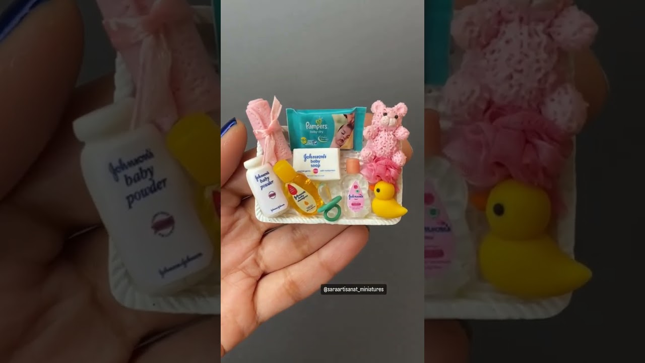 Tiny Baby Hamper Set.. #miniature #baby #babyproducts #art #craft #mom #tiny #clay