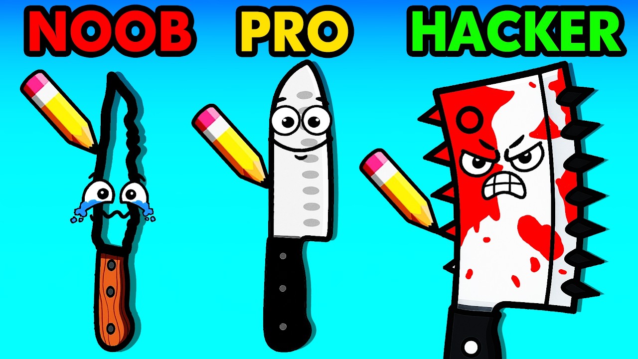Noob, Pro & Hacker Face Off in Draw Knife 🔪