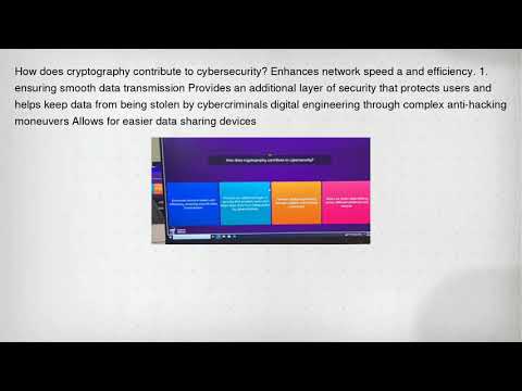 How does cryptography contribute to cybersecurity? Enhances network speed a and efficiency. 1. ensur