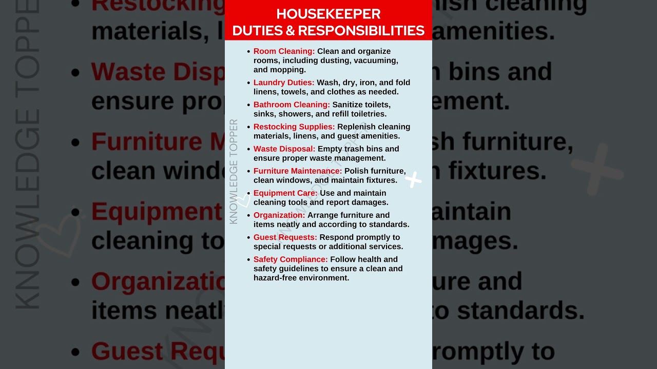 Top 10 Housekeeping Duties & Responsibilities 🧹 | Essential Housekeeper Tasks Explained