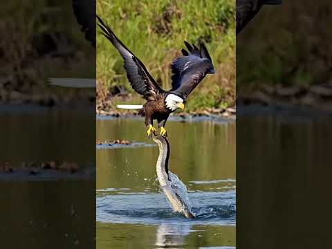 The eagle trying to catch the snake in the water #eagle #snake #shorts #viralvideo #animals #