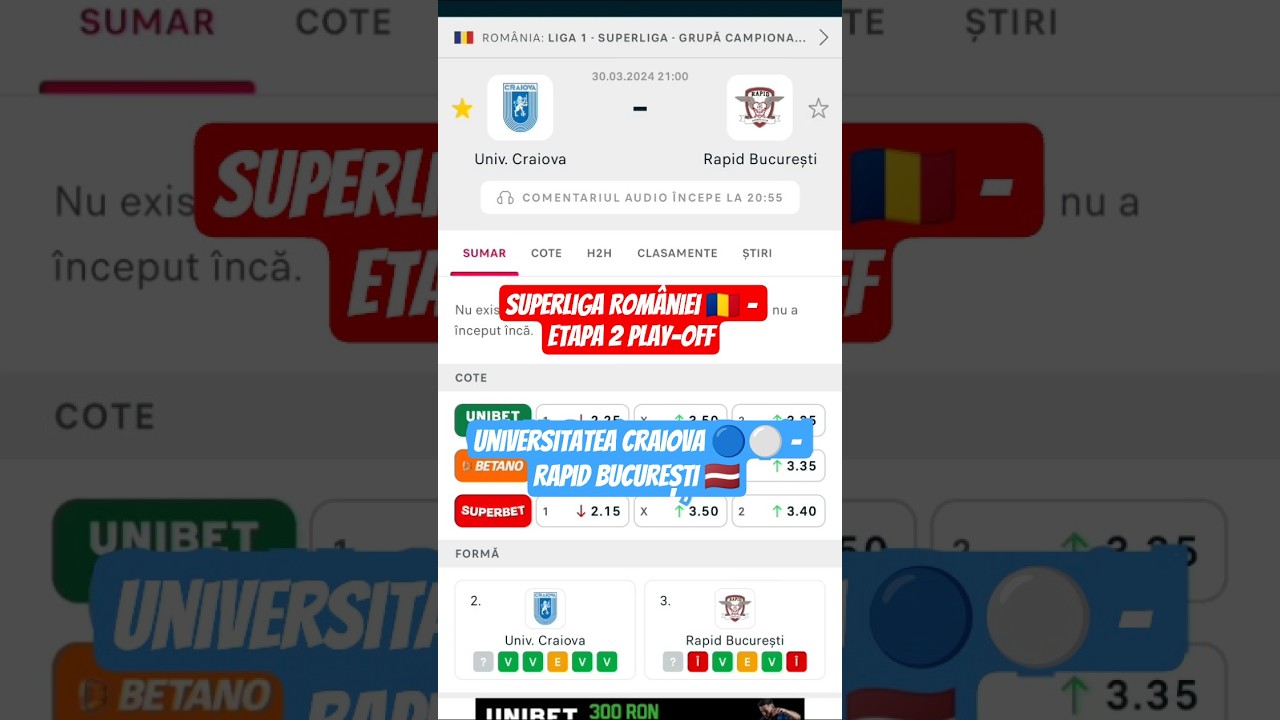 Universitatea Craiova 🔵⚪ vs Rapid București 🇱🇻 – Exciting Football Match Highlights! ⚽