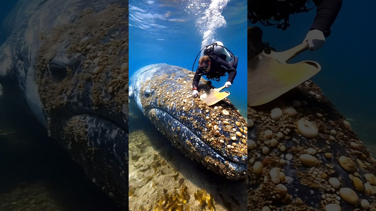 Watch a Diver Clean a Massive Whale in the Open Sea 🐋