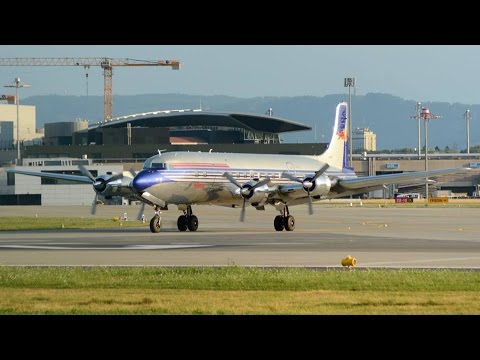 (Fantastic Sound) The Flying Bulls Douglas DC-6 taxiing and take off runway 32 at ZRH (Live ATC)