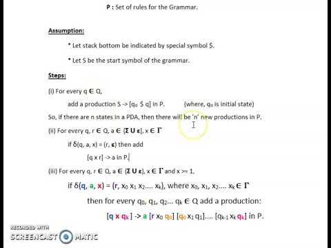 Conversion of Pushdown Automata to Context-free Grammars (PDA to CFG) - Theory of Computation