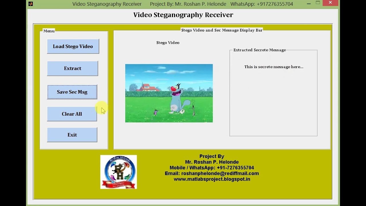 Matlab Code for Video Steganography Final Year Engineering Project