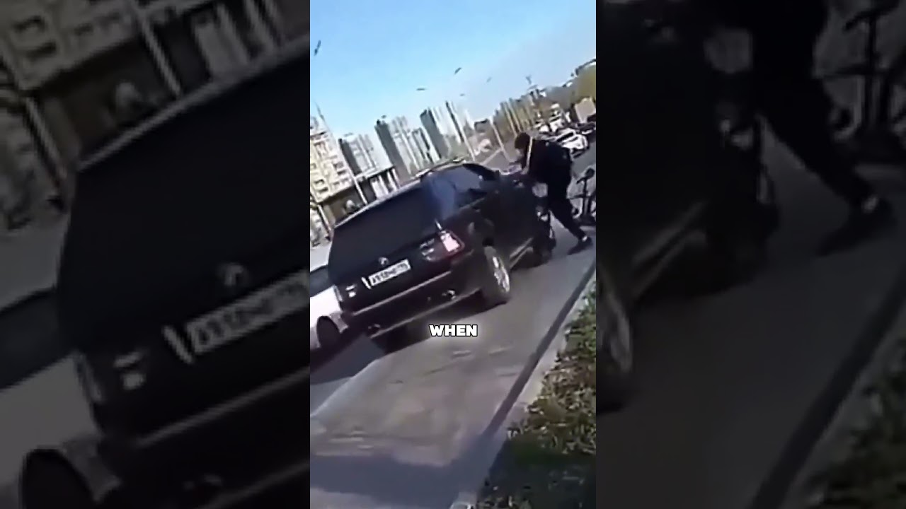 Cyclist Stops SUV, Wheel Gets Crushed 😬