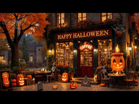 Haunted Street Coffeehouse Halloween Ambience 🎃 Best Spooky Halloween Jazz 2025 for Working
