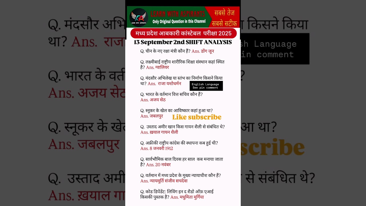 MP आबकारी आरक्षक 2025 परीक्षा विश्लेषण: 13 सितंबर, दूसरे शिफ्ट का विस्तृत समीक्षा 📝