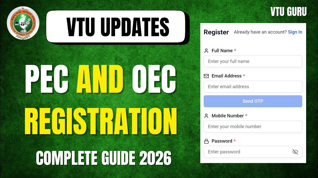 VTU PEC and OEC Registration 2026 | PEC and OEC Registration Complete Guide | Old or New Portal 2026