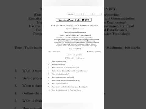 CS8392 Object Oriented Programming Question Paper - 2021