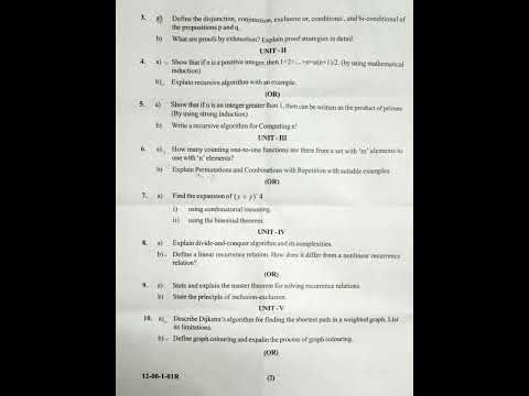 DMS |SVU| |I Sem| |MCA| |Discrete mathematical Structure| Question Paper- SVU 2025 Regulation.