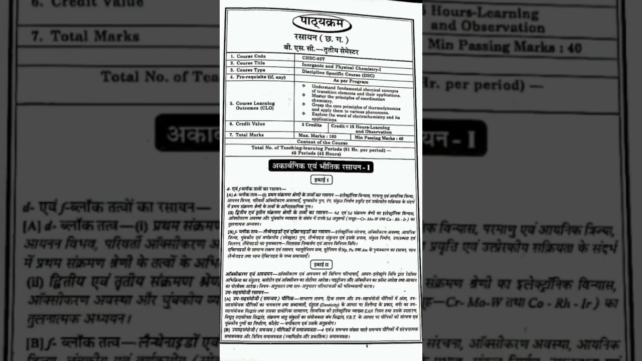 Bsc 3rd Semester Chemistry Syllabus 2025 - 2026