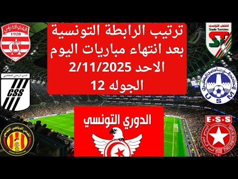 الترجي الي الصداره..ترتيب الدوري التونسي اليوم بعد انتهاء مباريات الاحد 2/11/2025 الرابطة التونسية