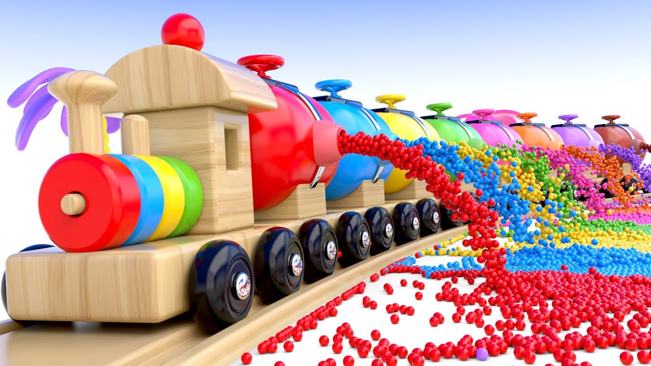 Exploring Colors with a Preschool Toy Train and Colorful Balls