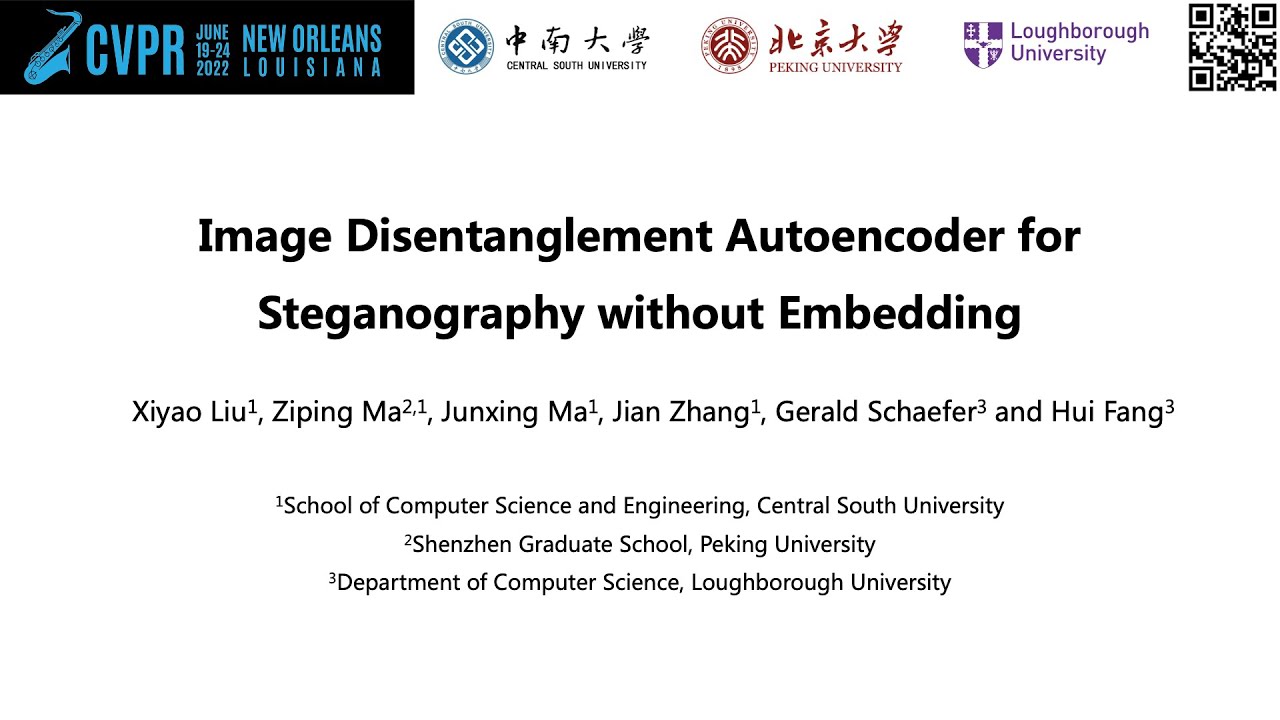 CVPR 2022: Innovative Image Disentanglement Autoencoder for Steganography 🚀