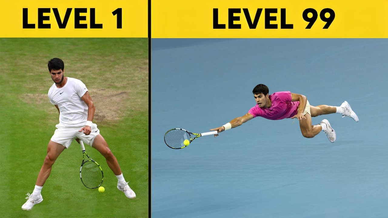 Carlos Alcaraz's Incredible Tennis Skills from Level 1 to 100 🎾