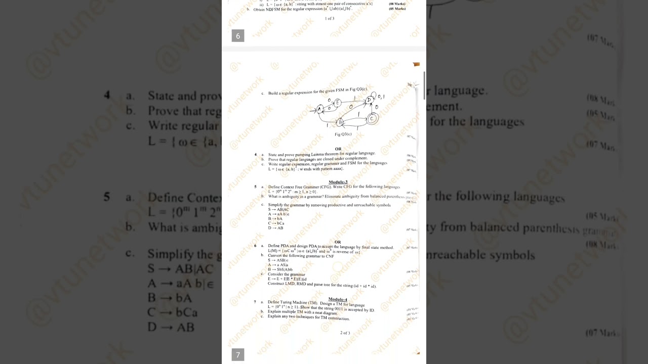 Toc previous year question paper #vtu #toc #automatatheory #vtuengineering #pythonprogramming #love