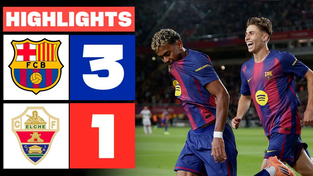 Resumen y Goles del Barcelona vs Elche 3-1 | LaLiga 2025 ⚽
