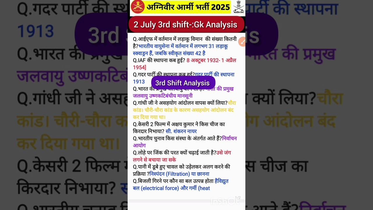 3rd Shift GK Analysis for 2 July 2025 Exam 😇