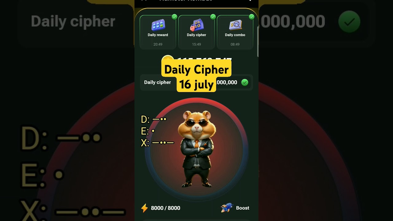 Unlock Today's Hamster Kombat Cipher β July 16, 2024 π