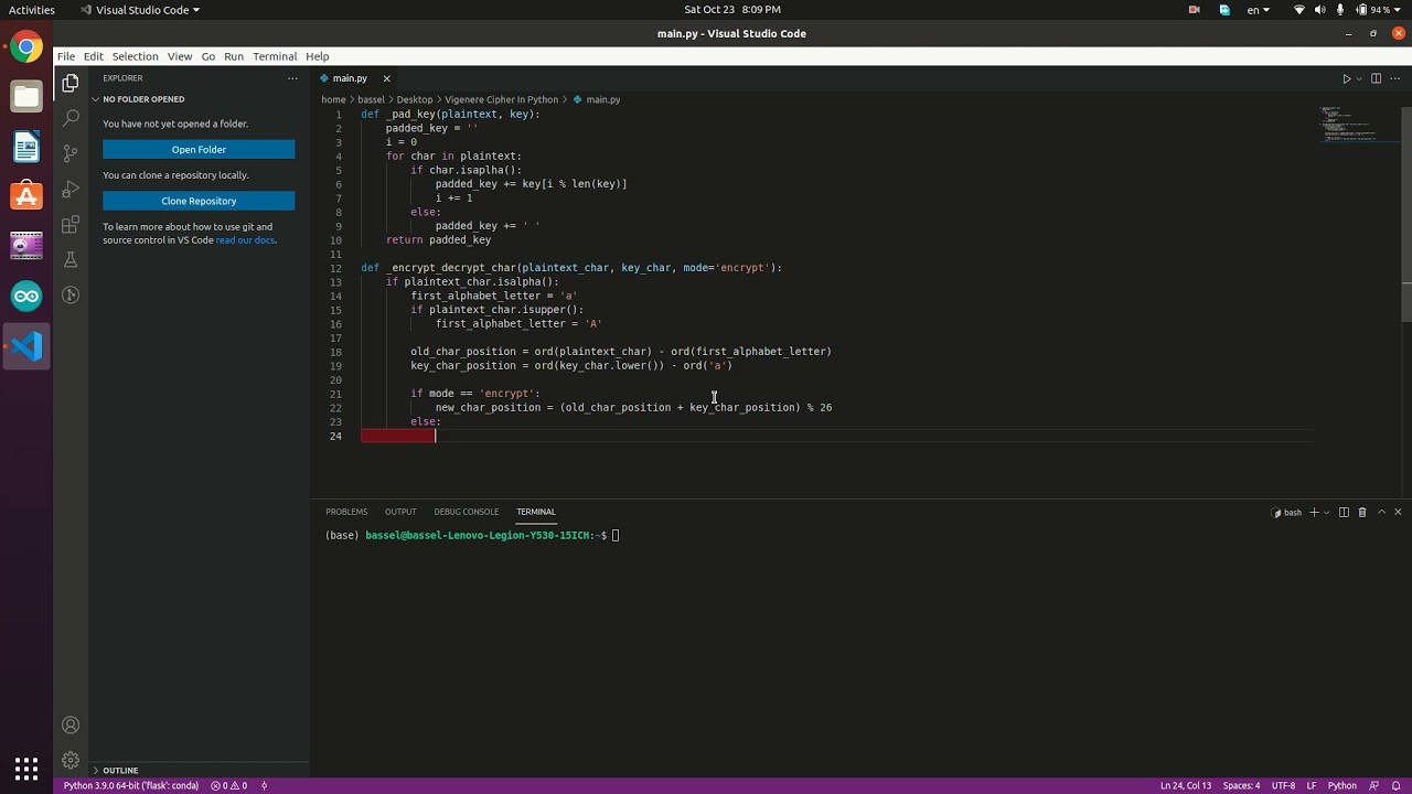 Implementing the Vigenère Cipher in Python