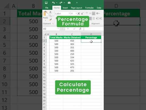 How to calculate PERCENTAGE in excel? | Percentage Formula #shorts #excel