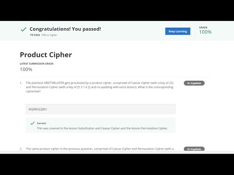 Product Cipher | Coursera Quiz|Coursera Symmetric Cryptography Course | Week 2 Quiz Coursera