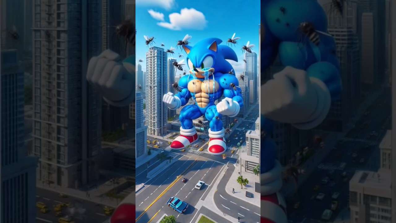 funny story giant Sonic attacked by army mosquitos monsters #sonic #cartoon #tails #knuckles #shorts