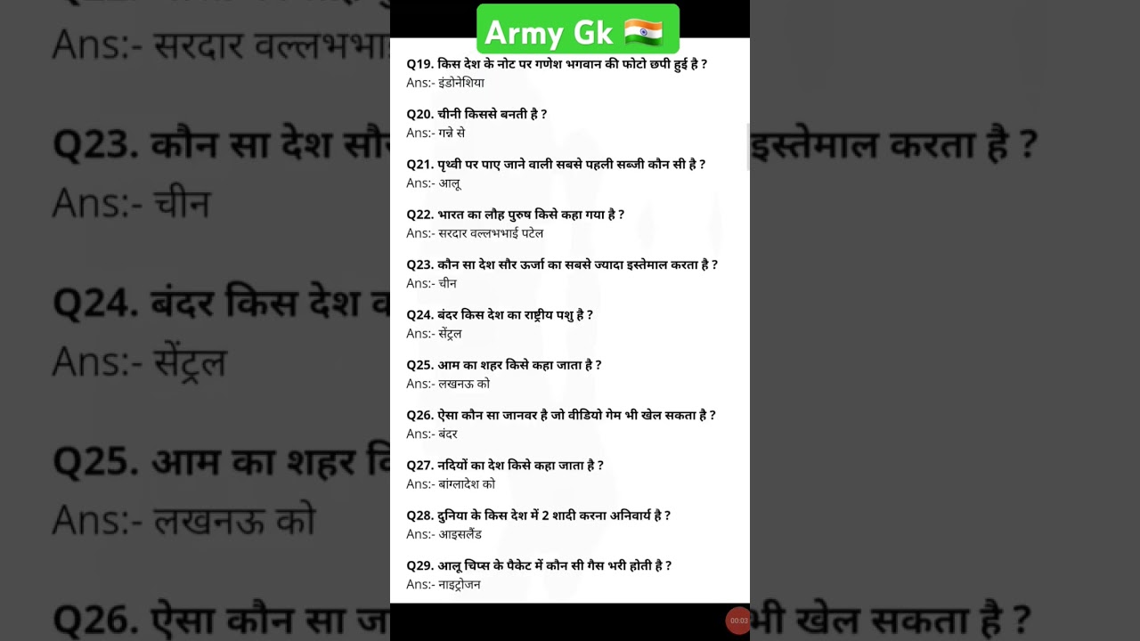 Agniveer GD Question Paper 2025 | Indian Army GK Quiz