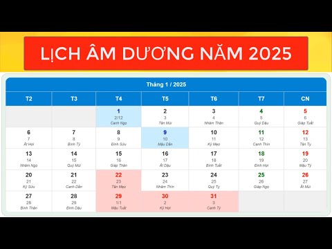 Lịch Âm Dương Năm 2025