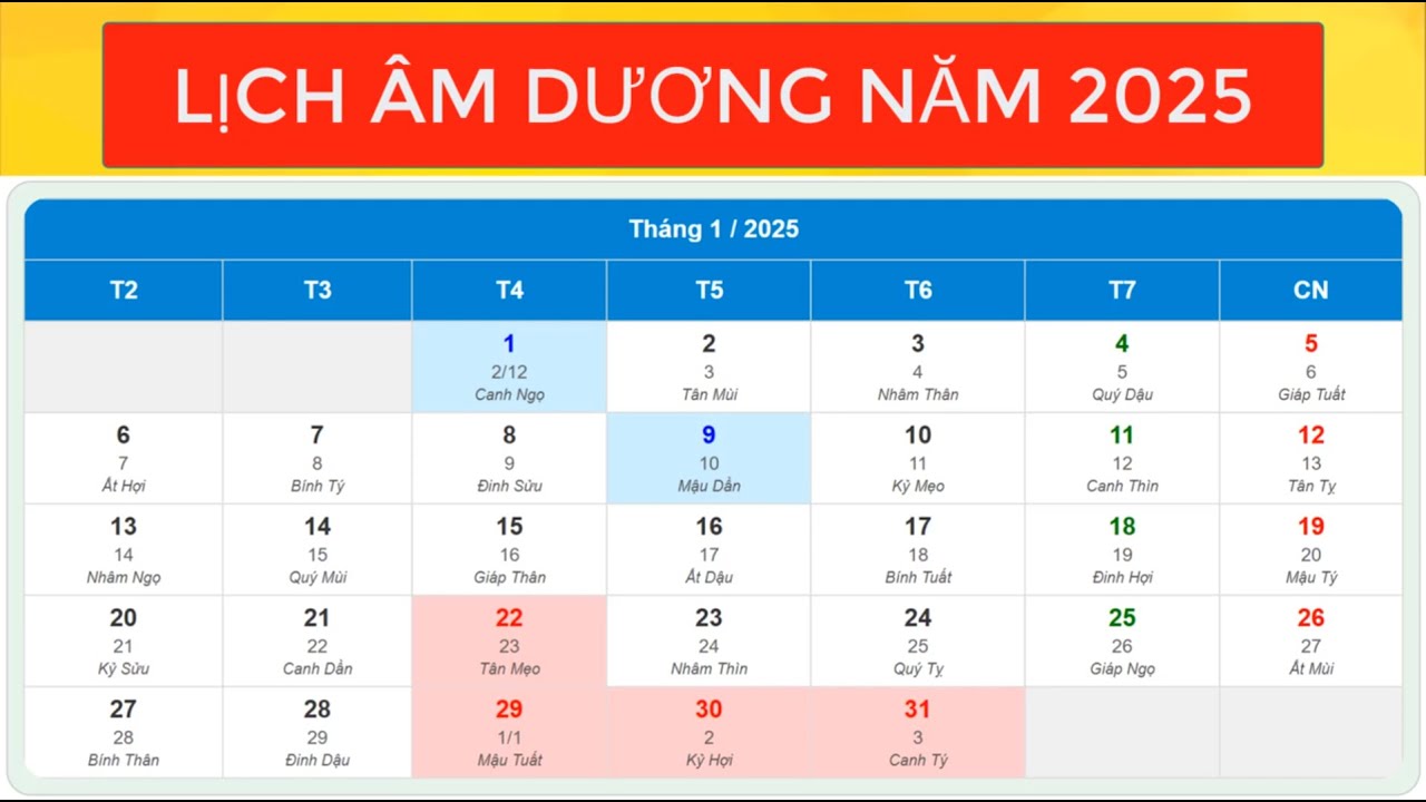 Lịch Âm Dương Năm 2025 Chính Xác & Chi Tiết 📅