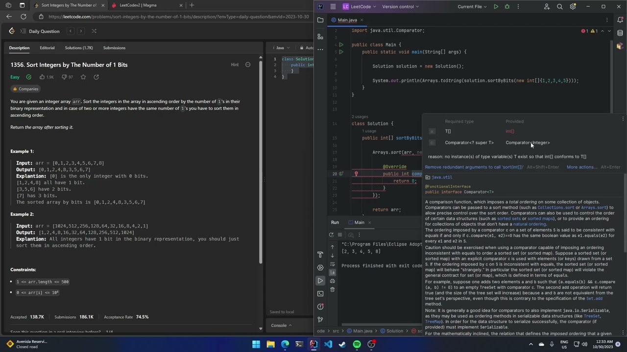 Java Solution for LeetCode 1356: Sort by 1 Bits