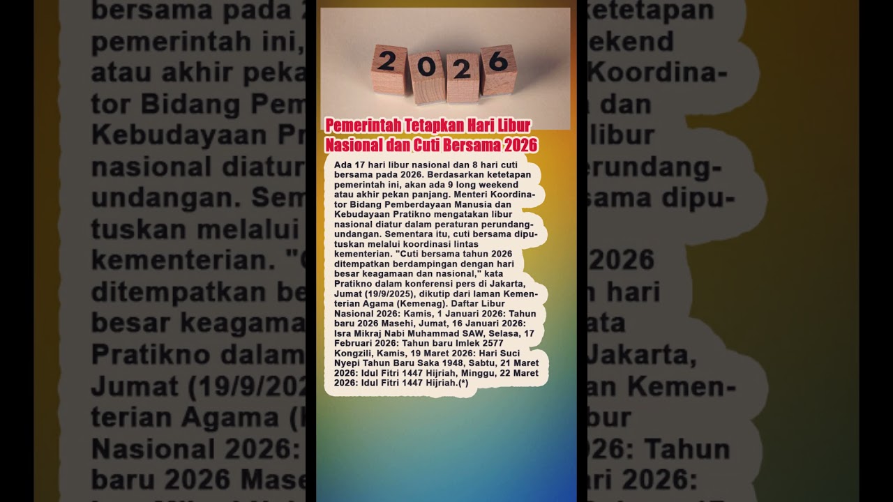 Daftar Libur Nasional dan Cuti Bersama 2026: 17 Hari Libur & 8 Cuti Bersama 🎉