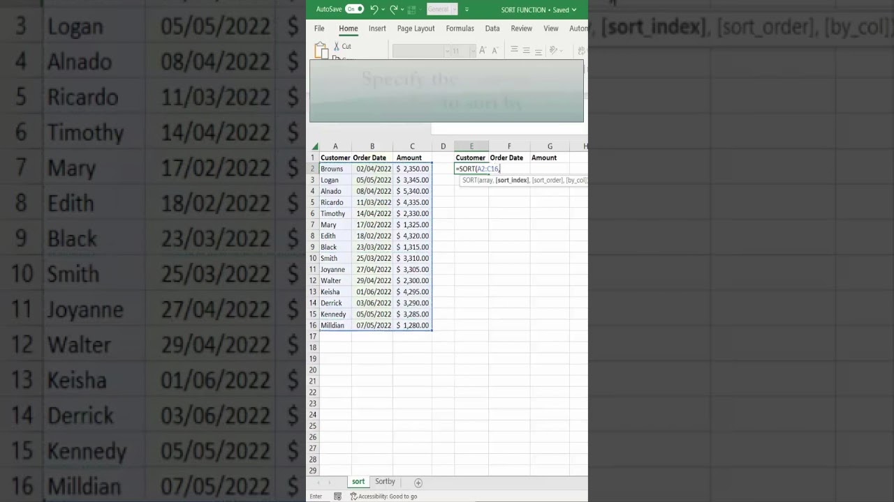 Excel Sorting with SORT Function π