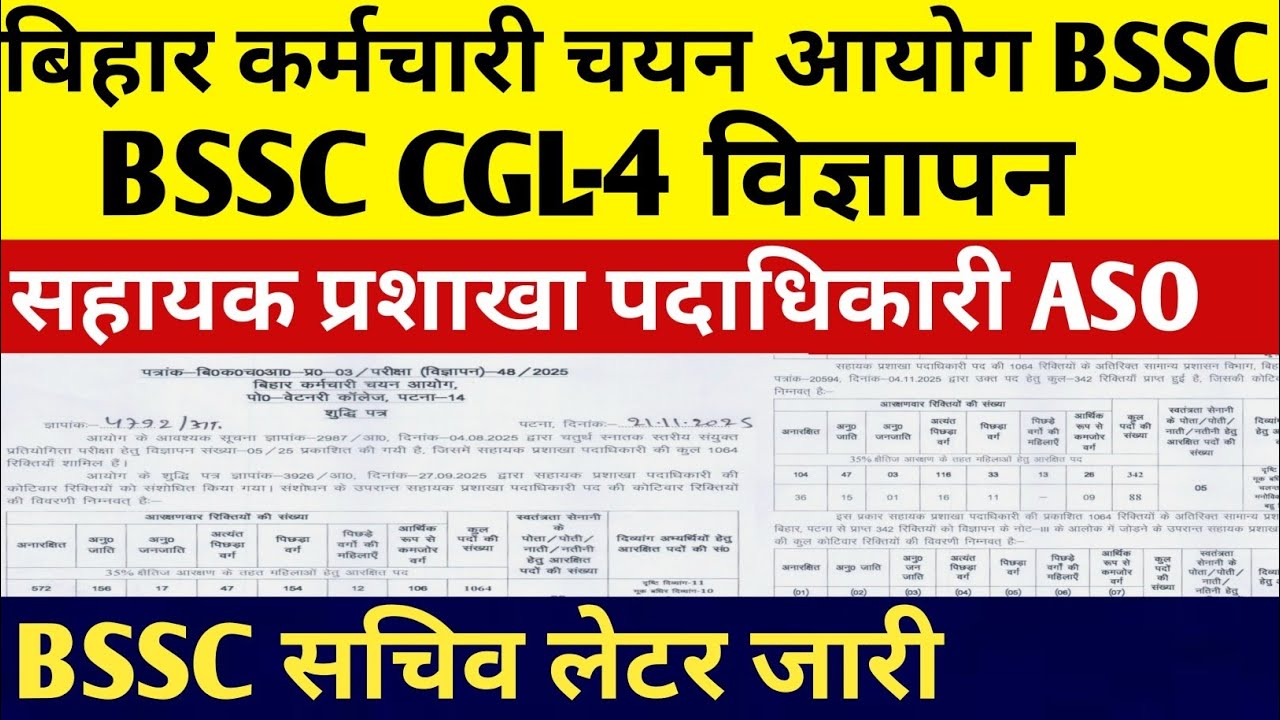 BSSC CGL 4 Vacancy Update 🔴