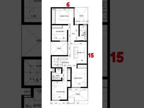 Plano de Casa de 6 x 15 metros de dos pisos . #diseño #casa #planosdearquitectura