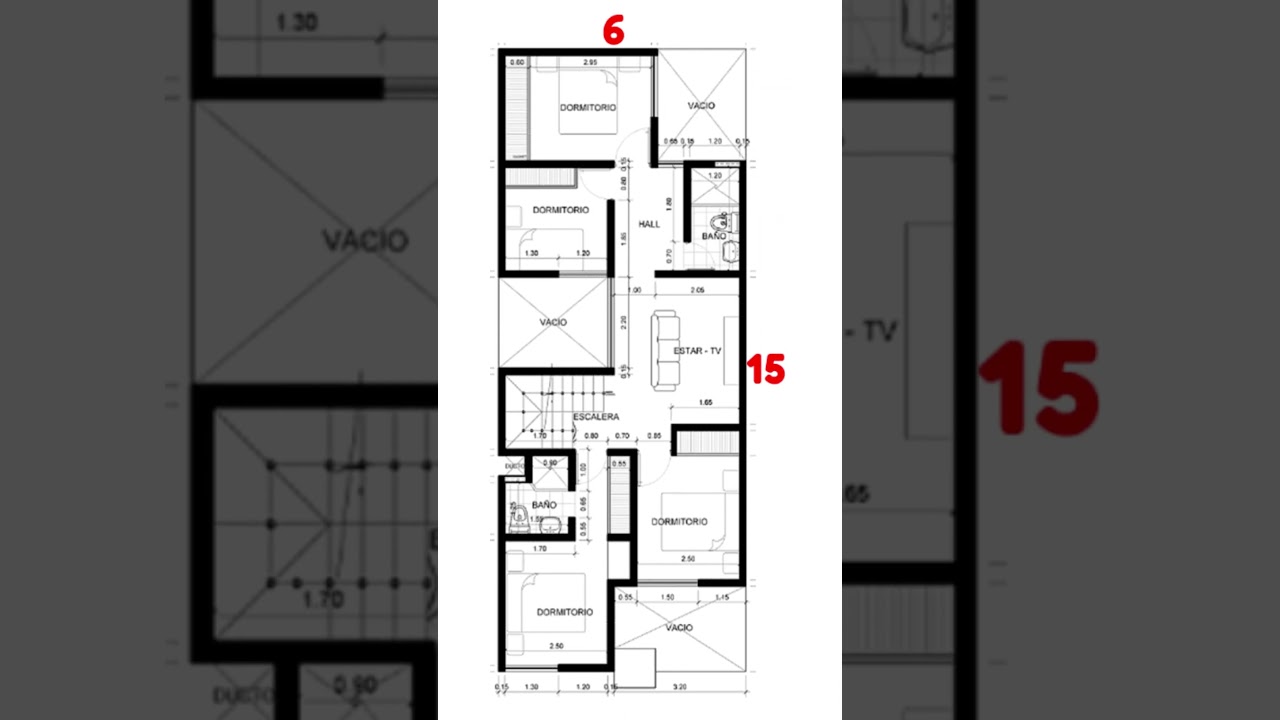 Plano de Casa  de 6 x 15 metros de dos  pisos . #diseño #casa #planosdearquitectura