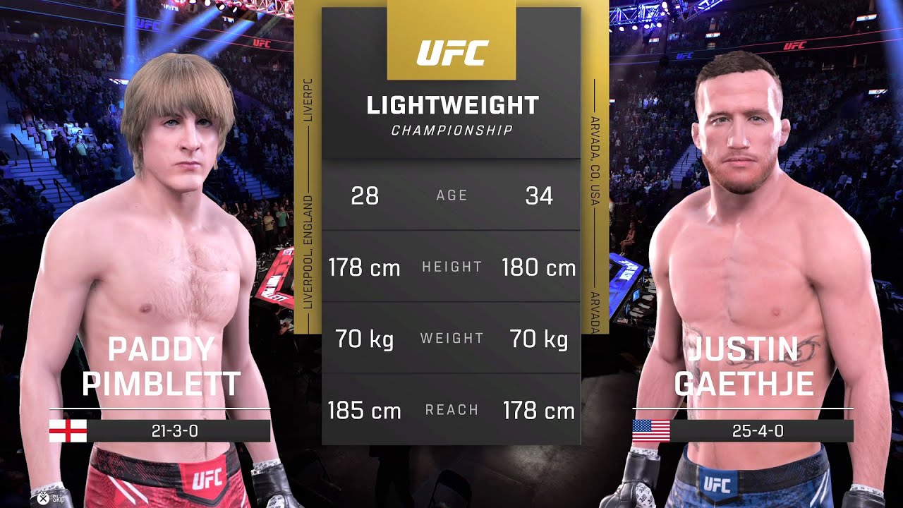 Paddy Pimblett vs Justin Gaethje - UFC 5 Fight Night