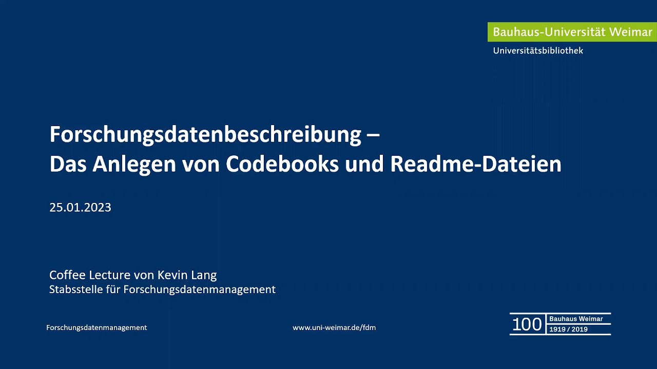Forschungsdatenbeschreibung: Erstellung von Codebooks und Readme-Dateien (Coffee Lecture)