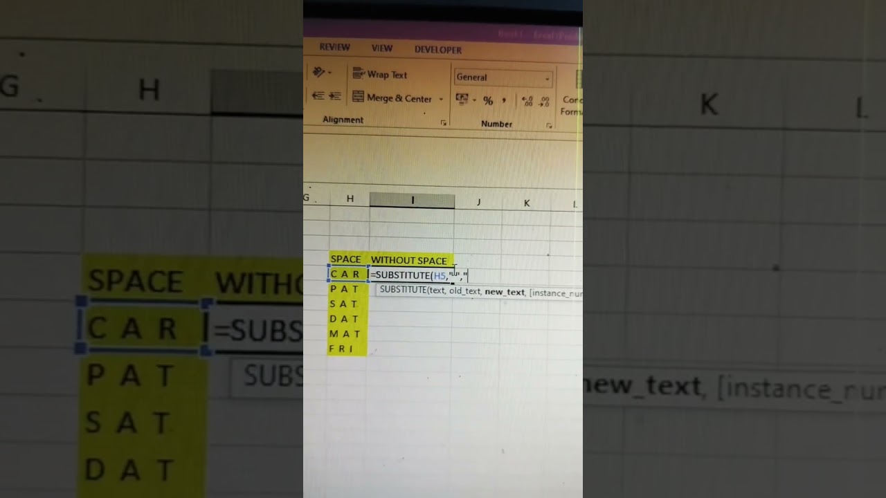 Remove Spaces & Use SUBSTITUTE Formula in Excel
