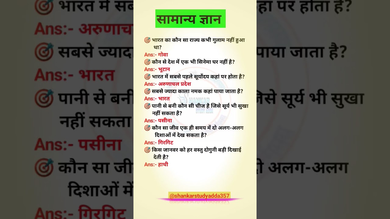 Top GK Questions & Answers for All Exams | Hindi Best GK Quiz 📚