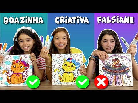 OS MELHORES COLORINDO COM 3 CORES NA ESCOLA DA VIVI | Boazinha VS Criativa VS Falsiane!!!