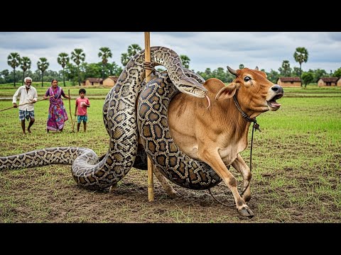 गाय को एनाकोंडा ने पकड़कर खाने की कोशिश कि,  गाय के साथ बहुत बुरा हुआ ,Anaconda attack cow, Ai Video