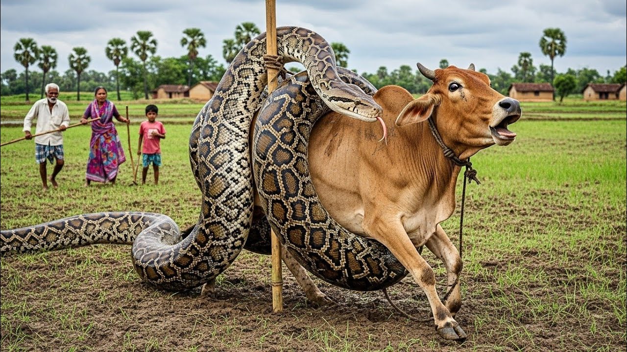 देखिए कैसे विशाल एनाकोंडा ने गाय पर हमला किया 🐍